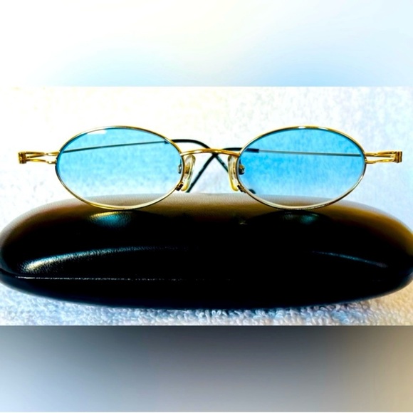 VERY RARE Authentic Gucci Coogi Brand Name Gold Metal Frame Blue Tint Sunglasses